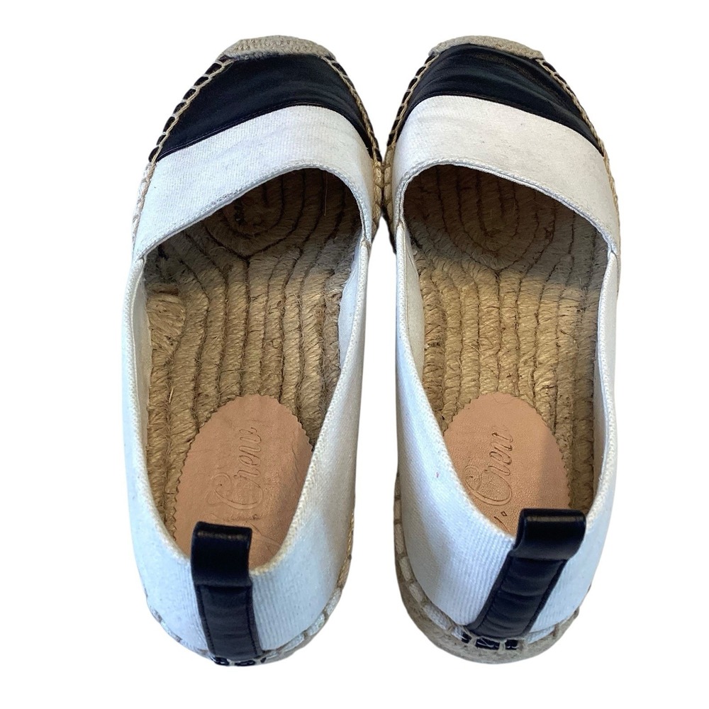 J Crew Shoes Women‎ Sz 8  Cream Black Flats Espadrilles Slip On Beach Preppy - Picture 6 of 8